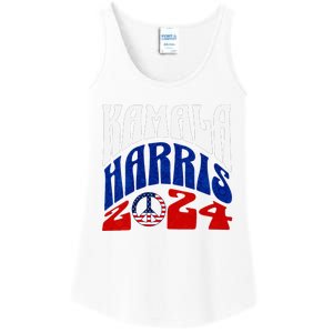 Kamala Harris 2024 Vote Peace Retro Groovy President Women V Neck Ladies Essential Tank