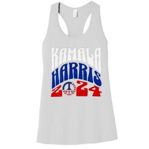 Kamala Harris 2024 Vote Peace Retro Groovy President Women V Neck Women's Racerback Tank