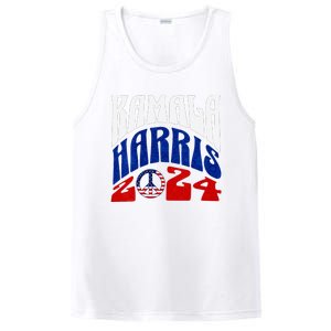 Kamala Harris 2024 Vote Peace Retro Groovy President Women V Neck PosiCharge Competitor Tank