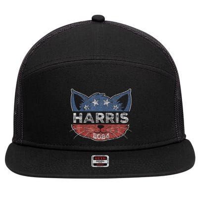 Kamala Harris 2024 Button Cat Face For Cat Lady Kamala Lover 7 Panel Mesh Trucker Snapback Hat