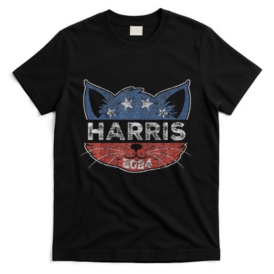 Kamala Harris 2024 Button Cat Face For Cat Lady Kamala Lover T-Shirt