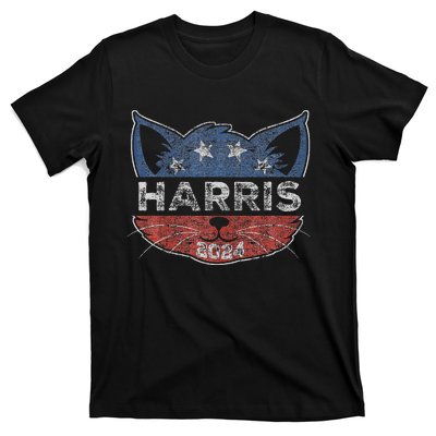 Kamala Harris 2024 Button Cat Face For Cat Lady Kamala Lover T-Shirt