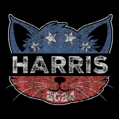 Kamala Harris 2024 Button Cat Face For Cat Lady Kamala Lover T-Shirt