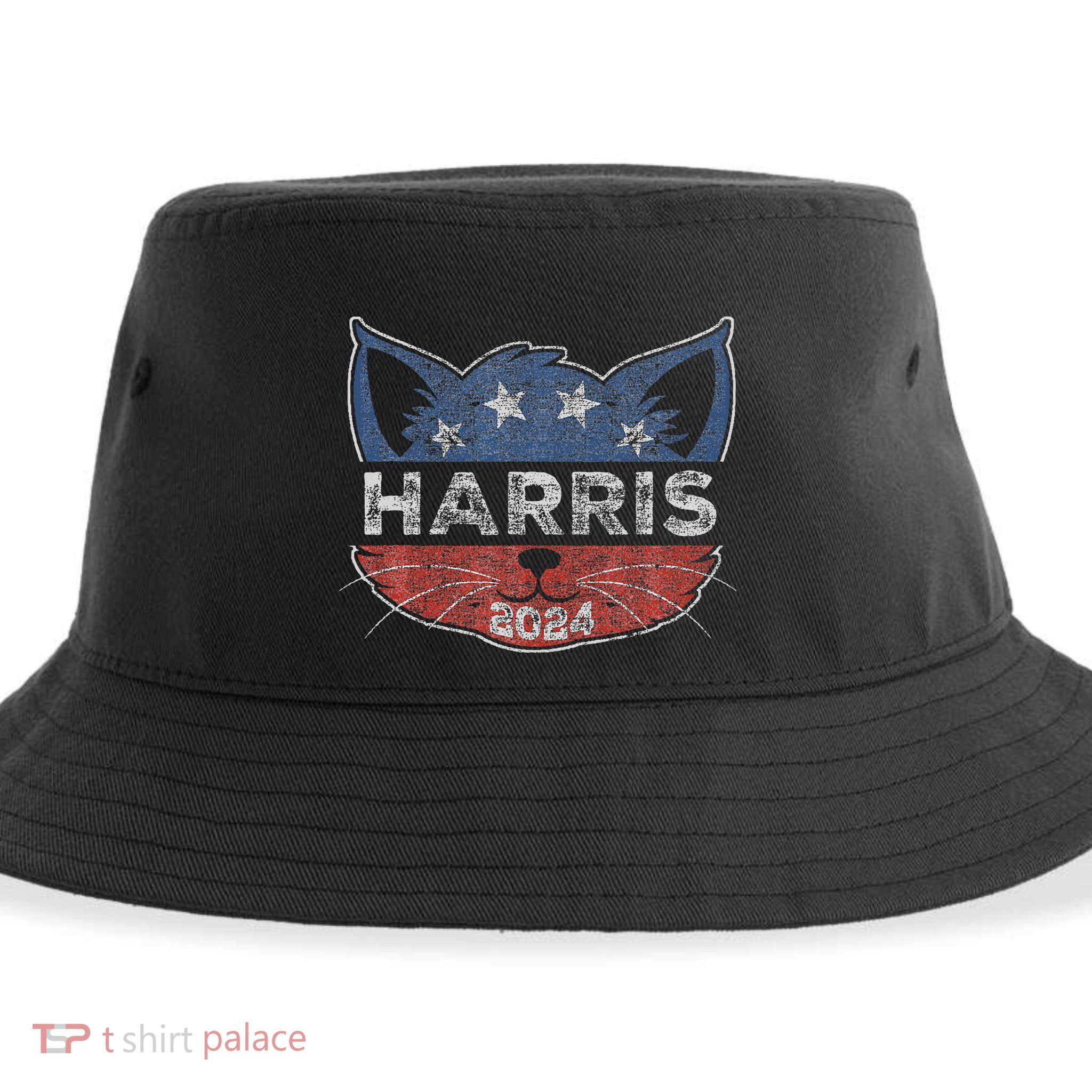 Kamala Harris 2024 Button Cat Face For Cat Lady Kamala Lover Sustainable Bucket Hat