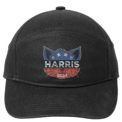 Kamala Harris 2024 Button Cat Face For Cat Lady Kamala Lover 7-Panel Snapback Hat