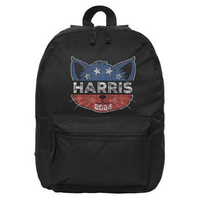 Kamala Harris 2024 Button Cat Face For Cat Lady Kamala Lover 16 in Basic Backpack
