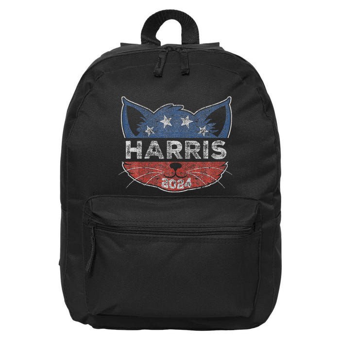 Kamala Harris 2024 Button Cat Face For Cat Lady Kamala Lover 16 in Basic Backpack