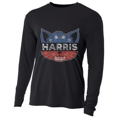 Kamala Harris 2024 Button Cat Face For Cat Lady Kamala Lover Cooling Performance Long Sleeve Crew