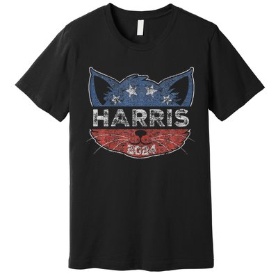 Kamala Harris 2024 Button Cat Face For Cat Lady Kamala Lover Premium T-Shirt