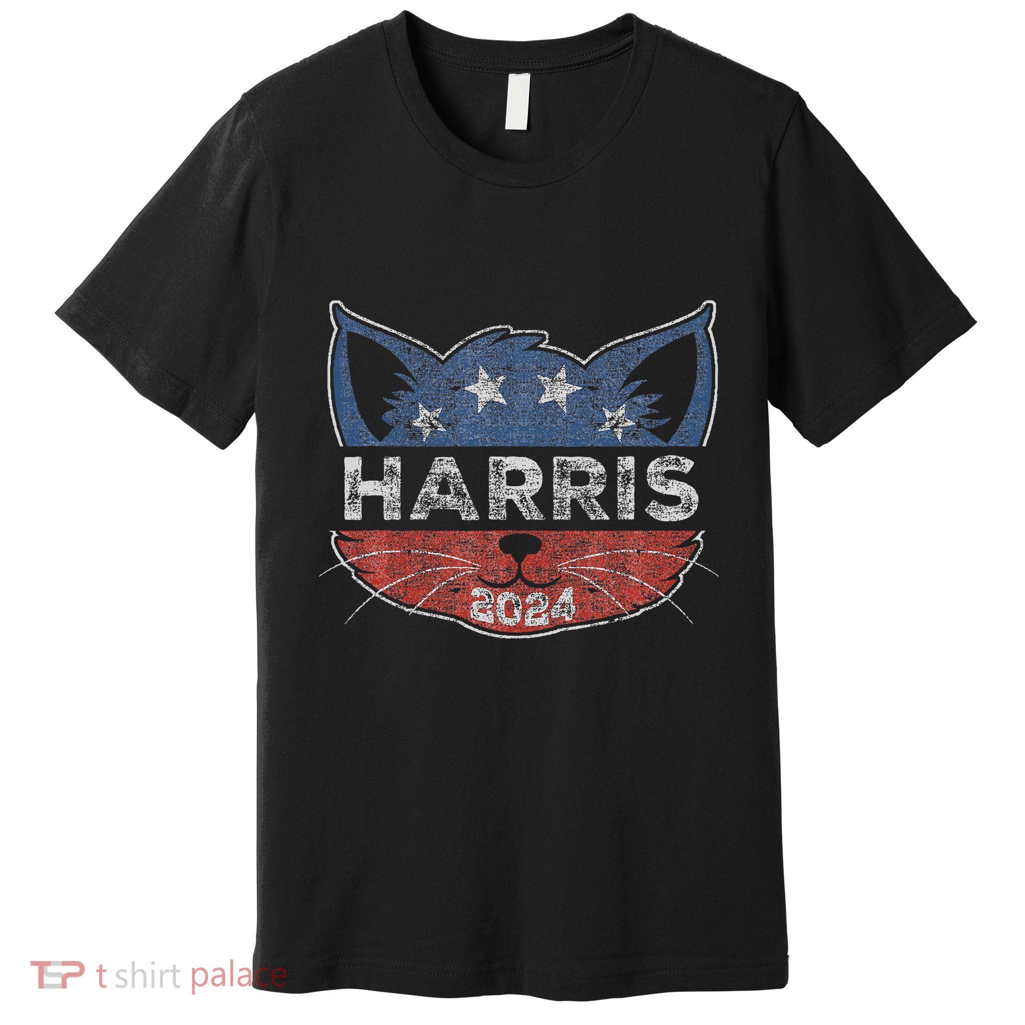 Kamala Harris 2024 Button Cat Face For Cat Lady Kamala Lover Premium T-Shirt