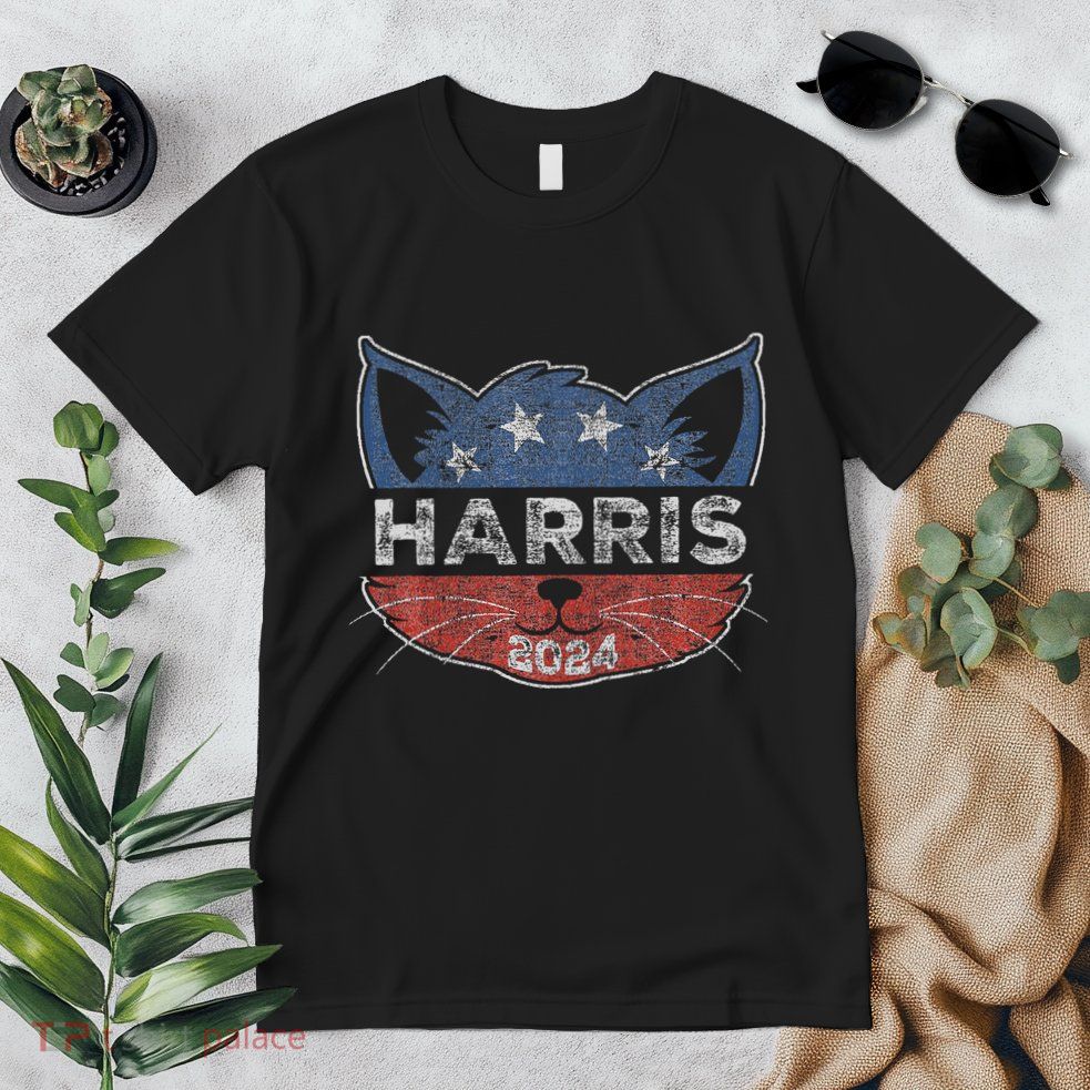 Kamala Harris 2024 Button Cat Face For Cat Lady Kamala Lover Premium T-Shirt