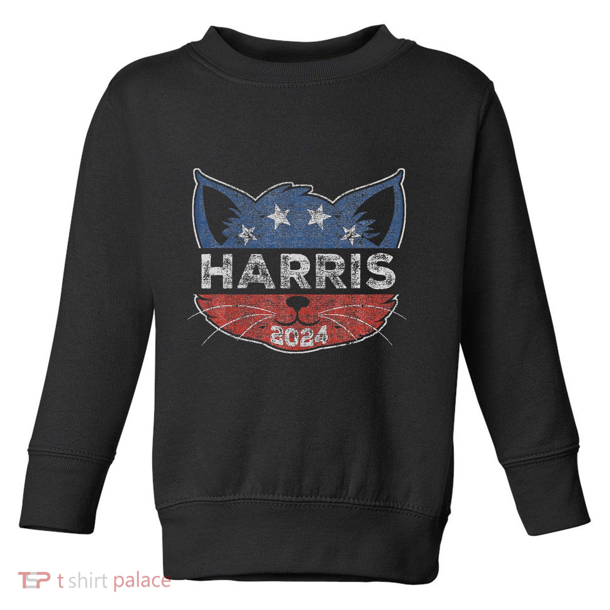 Kamala Harris 2024 Button Cat Face For Cat Lady Kamala Lover Toddler Sweatshirt