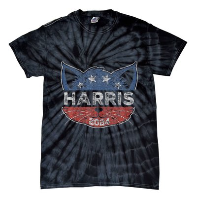 Kamala Harris 2024 Button Cat Face For Cat Lady Kamala Lover Tie-Dye T-Shirt