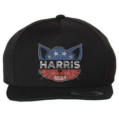 Kamala Harris 2024 Button Cat Face For Cat Lady Kamala Lover Wool Snapback Cap