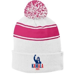 Kamala Harris 2024 Presidential Campaign Patriotic Stance Stripe Pom Pom Beanie