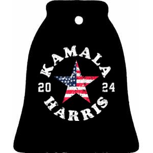 Kamala Harris 2024 President American Flag Vote Kamala Ceramic Bell Ornament