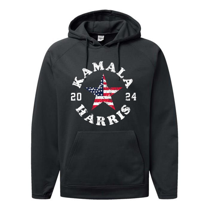 Kamala Harris 2024 President American Flag Vote Kamala Performance Fleece Hoodie