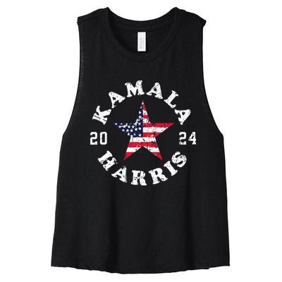 Kamala Harris 2024 President American Flag Vote Kamala Women's Racerback Cropped Tank