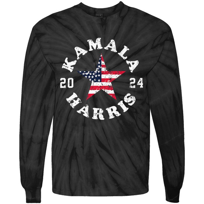 Kamala Harris 2024 President American Flag Vote Kamala Tie-Dye Long Sleeve Shirt