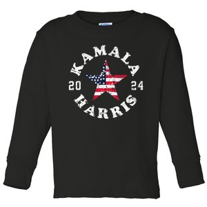 Kamala Harris 2024 President American Flag Vote Kamala Toddler Long Sleeve Shirt