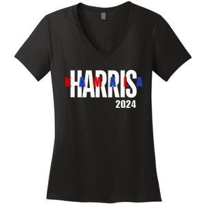 Kamala Harris 2024 Presidential Campaign Typography Graphic Women's V-Neck T-Shirt