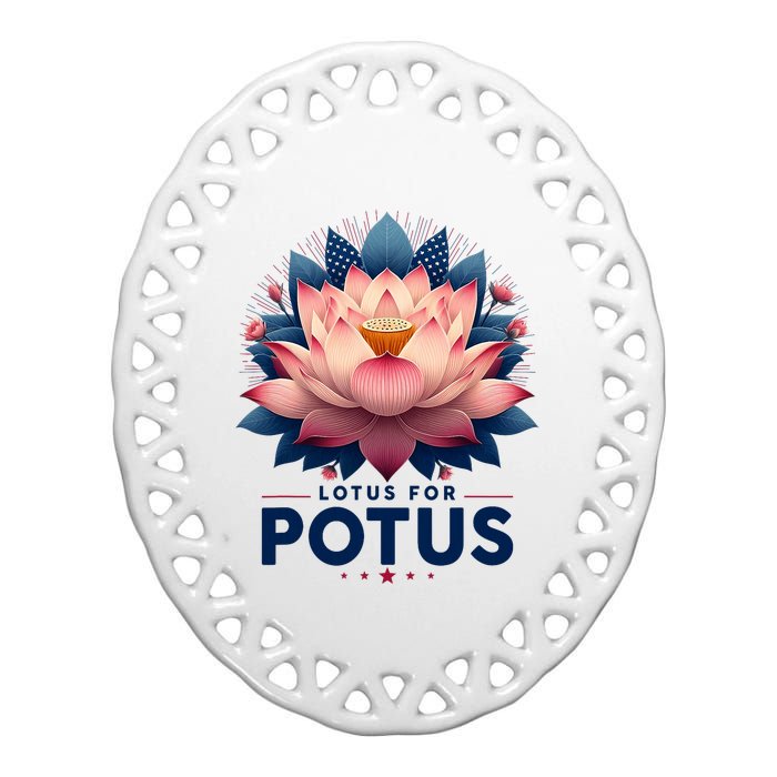 Kamala Harris 2024 Lotus For Potus Trending President Ceramic Oval Ornament