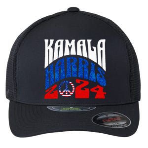 Kamala Harris 2024 Vote Peace Retro Groovy President Women Flexfit Unipanel Trucker Cap