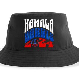 Kamala Harris 2024 Vote Peace Retro Groovy President Women Sustainable Bucket Hat