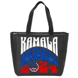 Kamala Harris 2024 Vote Peace Retro Groovy President Women Zip Tote Bag