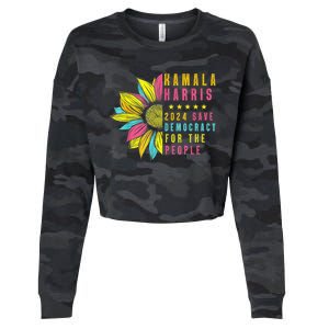 Kamala Harris 2024 Save Democracy For The People Sunflower Cropped Pullover Crew