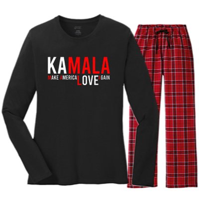 Kamala Harris 2024 For President Make America Love Again Women's Long Sleeve Flannel Pajama Set 