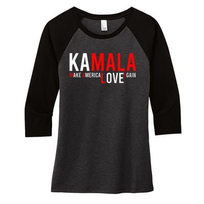 Kamala Harris 2024 For President Make America Love Again Women's Tri-Blend 3/4-Sleeve Raglan Shirt