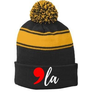 Kamala Harris 2024 President Comma La Stripe Pom Pom Beanie