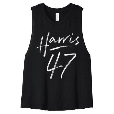 Kamala Harris 47 Feminine Script Harris 2024 Gift Women's Racerback Cropped Tank