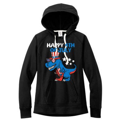 Kids Happy 4th Of July Trex Dino Dinosaur Gift Women's Fleece Hoodie