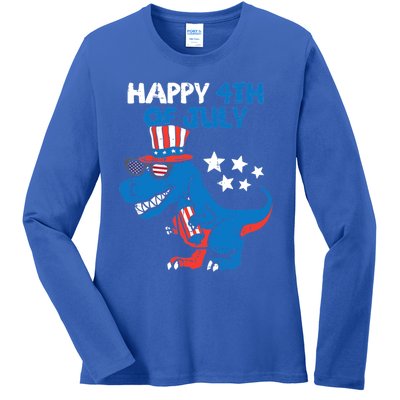 Kids Happy 4th Of July Trex Dino Dinosaur Gift Ladies Long Sleeve Shirt