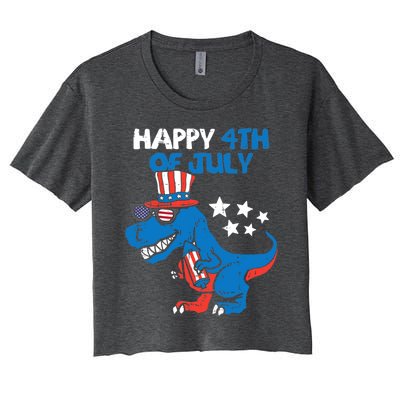 Kids Happy 4th Of July Trex Dino Dinosaur Gift Women's Crop Top Tee