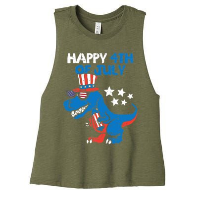 Kids Happy 4th Of July Trex Dino Dinosaur Gift Women's Racerback Cropped Tank