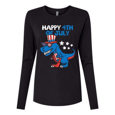 Kids Happy 4th Of July Trex Dino Dinosaur Funny Gift Womens Cotton Relaxed Long Sleeve T-Shirt