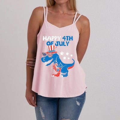 Kids Happy 4th Of July Trex Dino Dinosaur Funny Gift Women's Strappy Tank