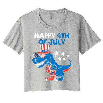 Kids Happy 4th Of July Trex Dino Dinosaur Funny Gift Women's Crop Top Tee