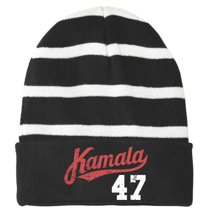 Kamala Harris 47 President Political Election Vote Election Striped Beanie with Solid Band