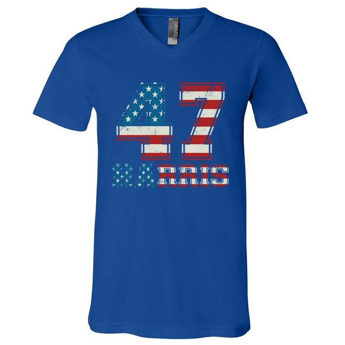 Kamala Harris 47 American Flag Harris 2024 47 Democratic Great Gift V-Neck T-Shirt