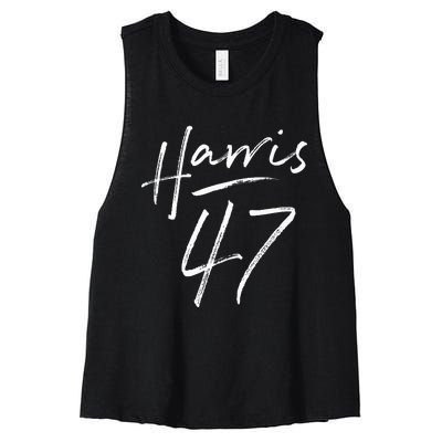 Kamala Harris 47 Feminine Script Harris 2024 Women's Racerback Cropped Tank