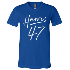 Kamala Harris 47 Feminine Script V-Neck T-Shirt