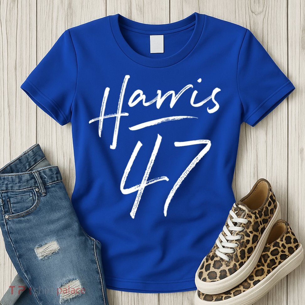 Kamala Harris 47 Feminine Script Womens T-Shirt