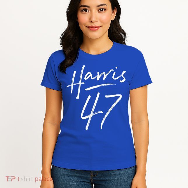 Kamala Harris 47 Feminine Script Womens T-Shirt