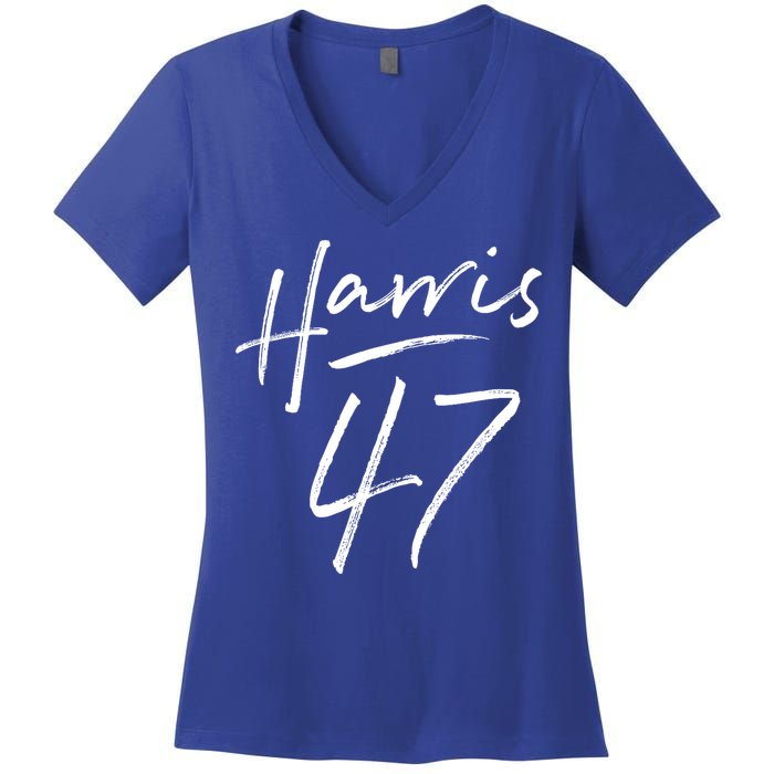 Kamala Harris 47 Feminine Script Women's V-Neck T-Shirt
