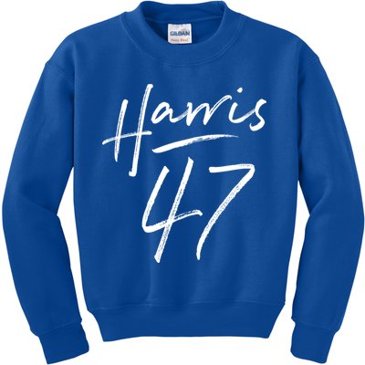 Kamala Harris 47 Feminine Script Kids Sweatshirt