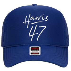 Kamala Harris 47 Feminine Script High Crown Mesh Back Trucker Hat